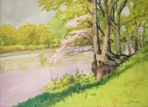 Autumn Landscape Depicting The White River In Indianapolis Oil Painting by John Zwara