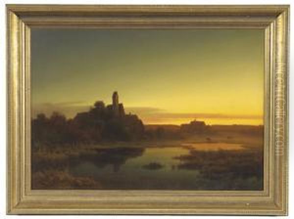 Abendstimmung Im Dachauer Moos Oil Painting by Anton Zwengauer