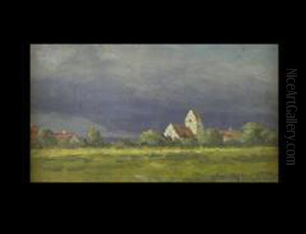 Aufziehendes Gewitter Uber Dorf Oil Painting by Anton Zwengauer