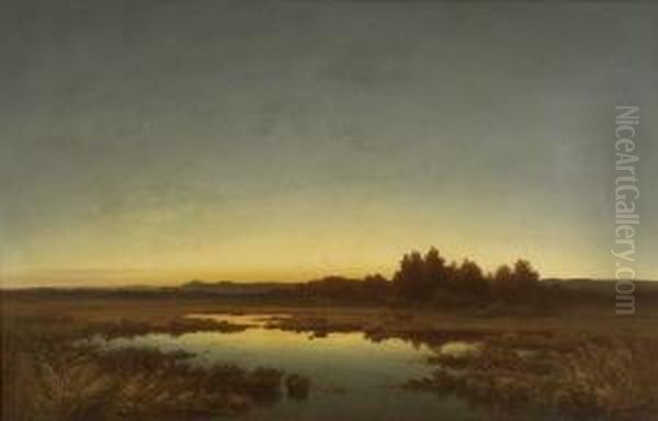 Sonnenuntergang Am Maisinger
 See. Oil Painting by Anton Zwengauer