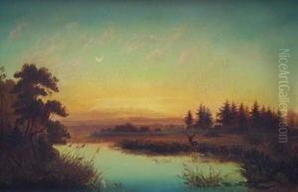 Sonnenuntergang Im Murnauer Moor Oil Painting by Anton Zwengauer