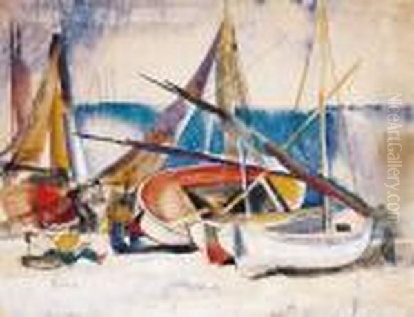 Boats Oil Painting by Vilmos Aba-Novak