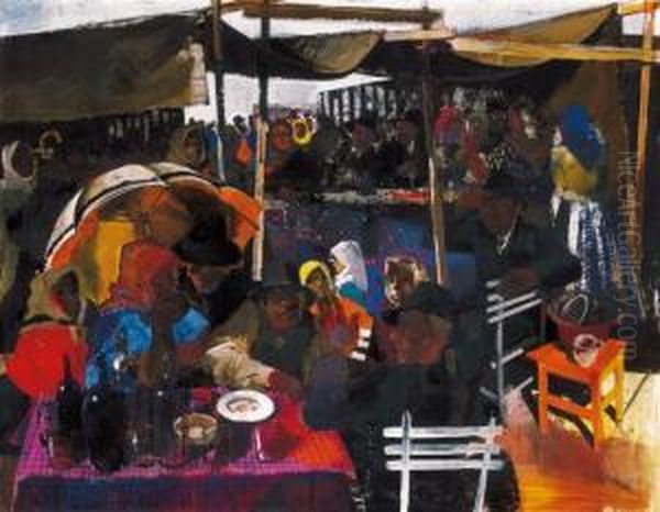 Market Oil Painting by Vilmos Aba-Novak