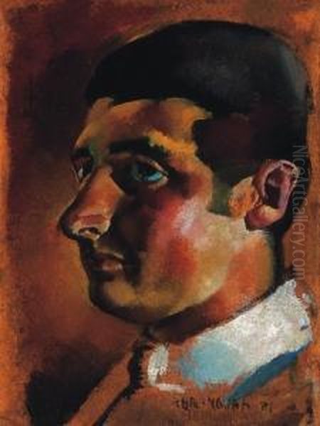 Man With White Collars Oil Painting by Vilmos Aba-Novak