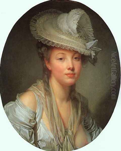 Young Woman in a White Hat 1780 Oil Painting by Jean Baptiste Greuze