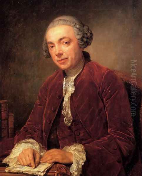 Portrait of Abraham de Roquencourt, half-length, in a red jacket and white foulard Oil Painting by Jean Baptiste Greuze