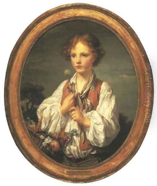 Young Shepherd Tempting Fate to See if He is Loved by His Shepherdess Oil Painting by Jean Baptiste Greuze