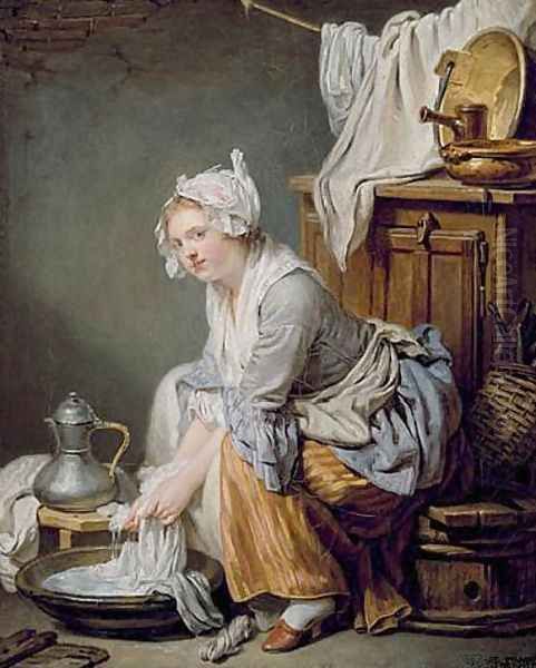 The Laundress Oil Painting by Jean Baptiste Greuze