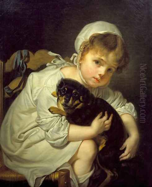 A Young Child Holding a Spaniel Oil Painting by Jean Baptiste Greuze