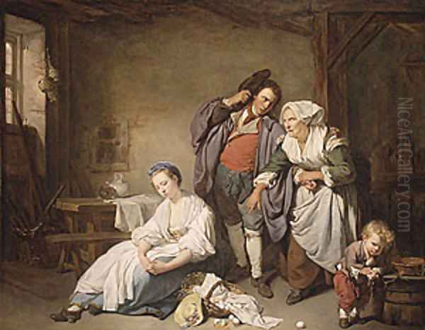 Broken Eggs 1756 Oil Painting by Jean Baptiste Greuze