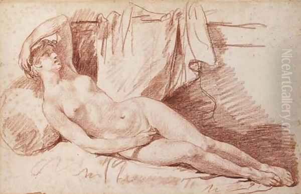 A reclining female nude Oil Painting by Jean Baptiste Greuze