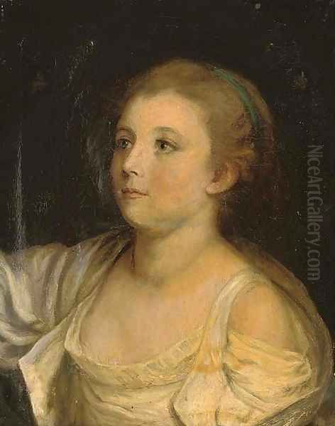 A girl, bust-length Oil Painting by Jean Baptiste Greuze