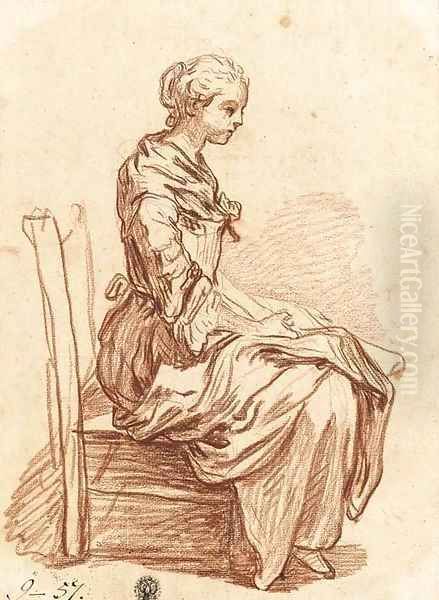 A seated girl in profile to the right Oil Painting by Jean Baptiste Greuze