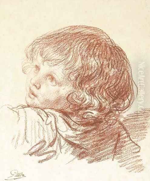 A young boy, bust-length, turned to the left Oil Painting by Jean Baptiste Greuze