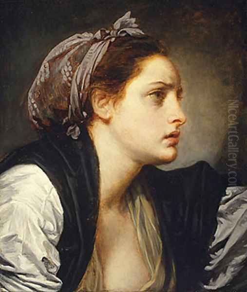 Study Head of a Woman Oil Painting by Jean Baptiste Greuze