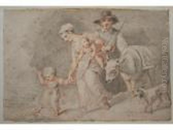 Peasant Family With A Donkey Oil Painting by John White Abbott