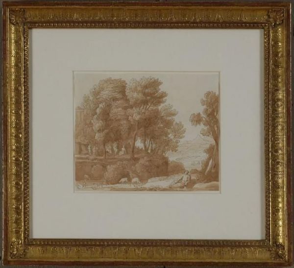 After Claude Lorrain, Classical Landscape With Figures Oil Painting by John White Abbott