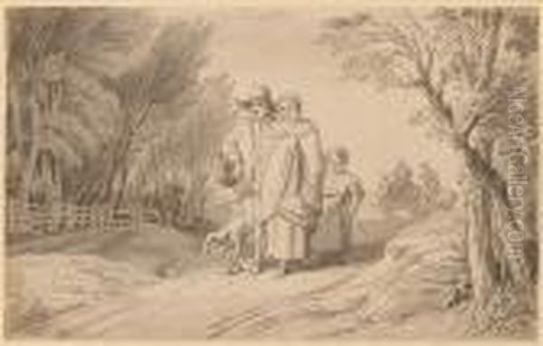 A Family Walking On A Dusty Track Together With Four Others, Similar, By The Same Hand Oil Painting by John White Abbott