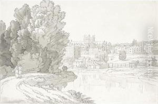 Haven Bank, Exeter; Exeter Cathedral From The Haven Bank Oil Painting by John White Abbott