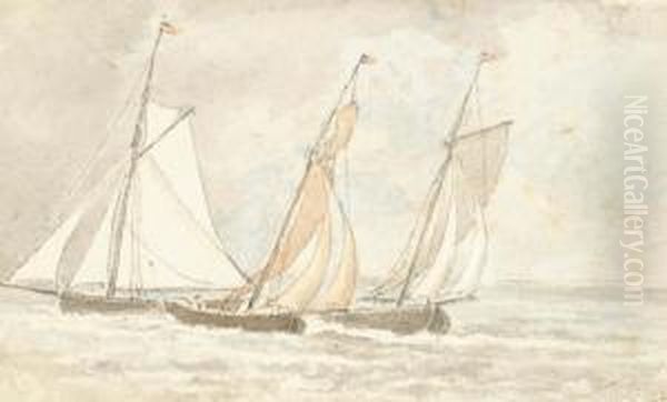 Sailing Boats On A Reach Oil Painting by John White Abbott