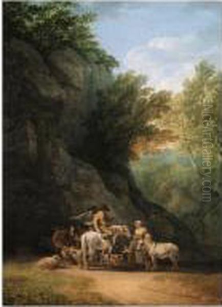 Landscape With Rustics Meeting On A Path Oil Painting by John White Abbott