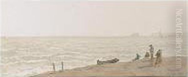 Figures On The Shore At Dawlish, Devon Oil Painting by John White Abbott