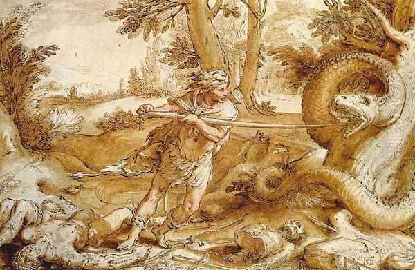 Cadmus slaying the Dragon Oil Painting by Hendrick Goltzius