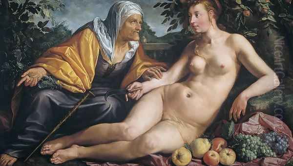 Vertumnus and Pomona Oil Painting by Hendrick Goltzius