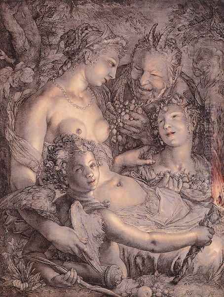 Without Ceres and Bacchus, Venus would Freeze 1599-1602 Oil Painting by Hendrick Goltzius