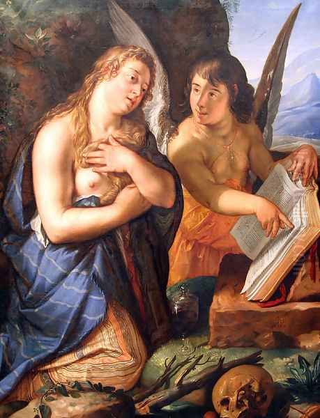 The Penitent Magdalene and an Angel Oil Painting by Hendrick Goltzius