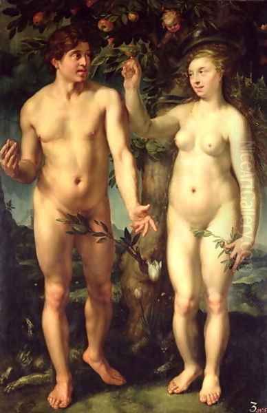 Adam and Eve 1608 Oil Painting by Hendrick Goltzius