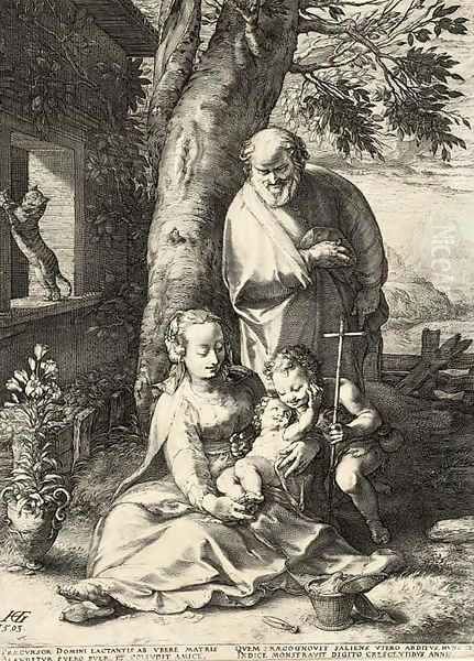 The Holy Family with Saint John Oil Painting by Hendrick Goltzius