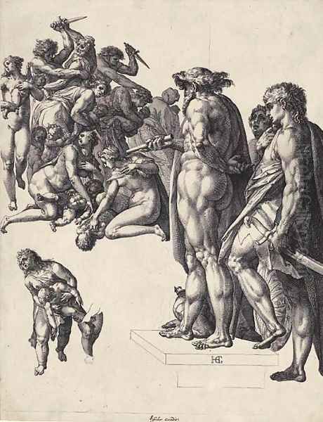 The Massacre of the Innocents Oil Painting by Hendrick Goltzius