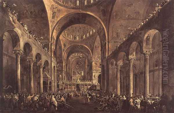 Doge Alvise IV Mocenigo Appears to the People in St Mark's Basilica in 1763 Oil Painting by Francesco Guardi