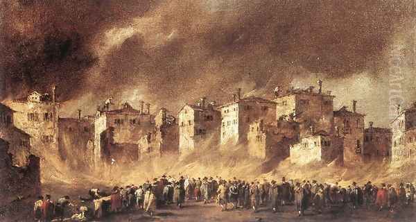 Fire in the San Marcuola Oil Depot (Incendio del deposito degli oli a San Marcuola) Oil Painting by Francesco Guardi