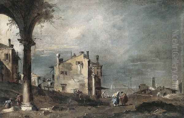 Capriccio with Venetian Motifs 1760s Oil Painting by Francesco Guardi