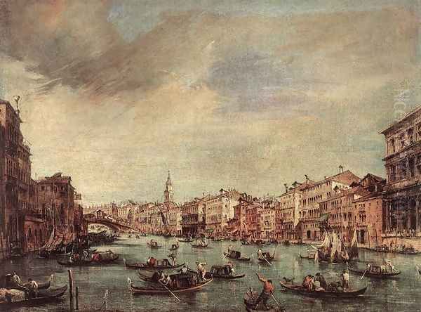 The Grand Canal, Looking toward the Rialto Bridge c. 1765 Oil Painting by Francesco Guardi