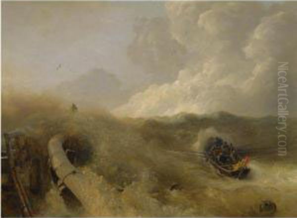 Mole Im Sturm (breakwater In A Storm) Oil Painting by Andreas Achenbach