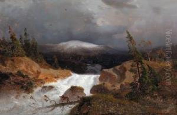 Norwegische Berglandschaft Mit Einem Gebirgsbach Oil Painting by Andreas Achenbach