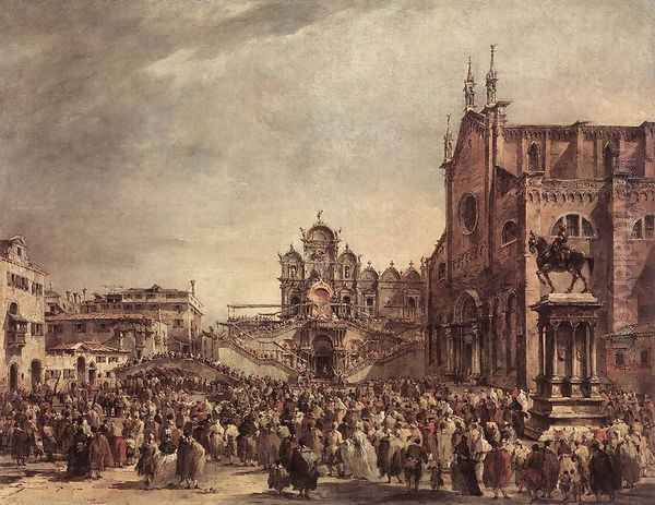 Pope Pius VI Blessing the People on Campo Santi Giovanni e Paolo 1782 Oil Painting by Francesco Guardi