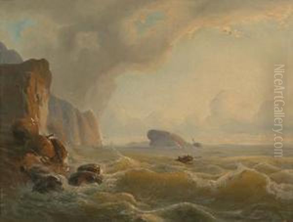 Coastal Rescue Oil Painting by Andreas Achenbach