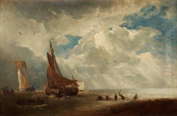 Sturm Und Regen In Einem Hollandischen Hofen Oil Painting by Andreas Achenbach