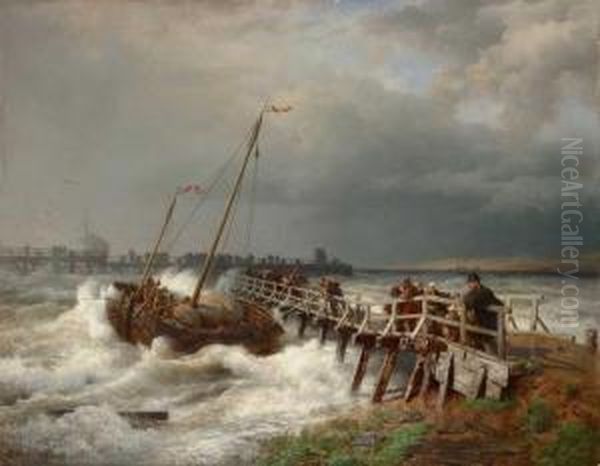 Havarie Am Alten Pier Oil Painting by Andreas Achenbach