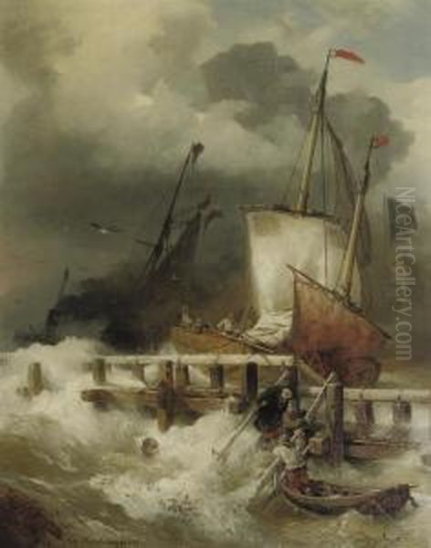 Entering The Harbour During A Storm Oil Painting by Andreas Achenbach