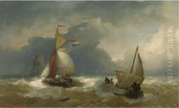 Shipping In Choppy Waters Oil Painting by Andreas Achenbach