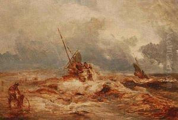 Fishermen At Sea Oil Painting by Andreas Achenbach