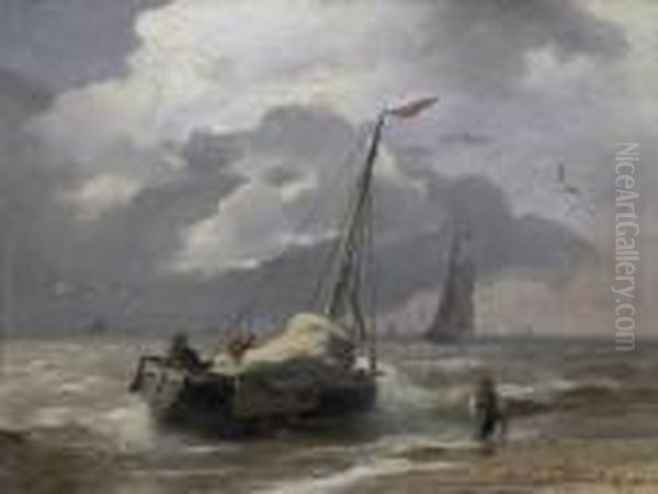 Fishermen Returning. Signed And Dated Bottom Right: A. Achenbach. Oil Painting by Andreas Achenbach