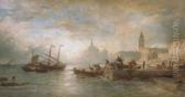 Venice At Dawn Oil Painting by Andreas Achenbach