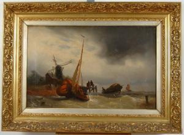 Segelbooten Auf Bewegter See Oil Painting by Andreas Achenbach