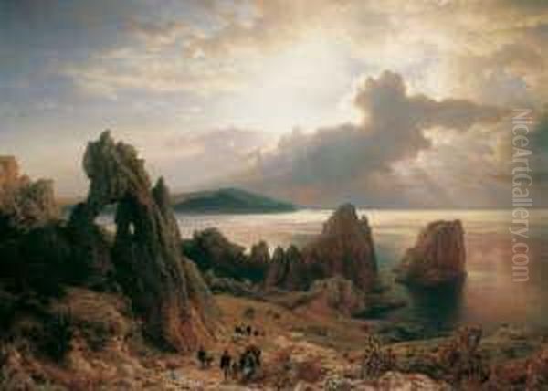 An Der Kuste Von Capri. Oil Painting by Andreas Achenbach